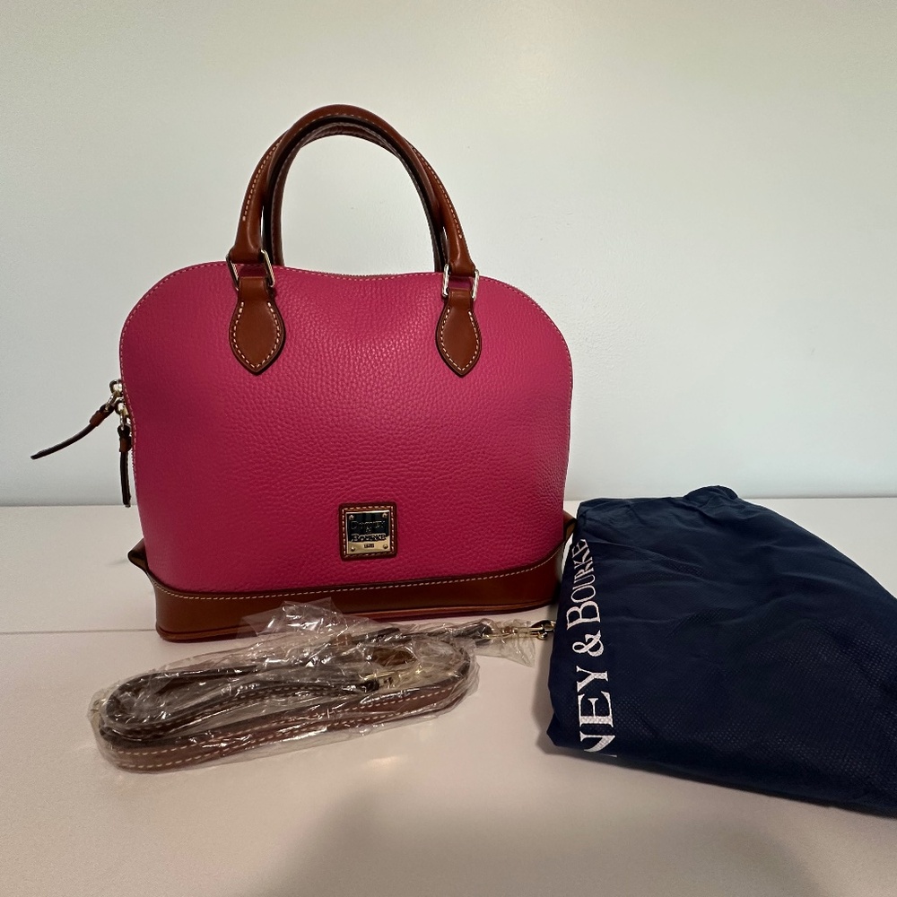 Dooney & Burke Pebble Grain Zip Zip Satchel, Hot Pink
